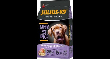 Julius-K9 Puppy/Junior – Hypoallergeen hondenvoer met lam – Hondenbrokken voor pups en jonge honden tot 1 jaar met gevoelige spijsvertering – 3kg