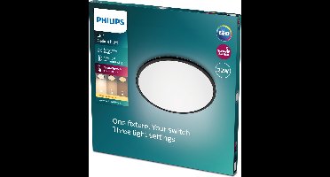 Philips SuperSlim plafondlamp - zwart - groot - warmwit licht - 22 W