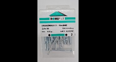 Spijkers. Draadnagels-Verzinkt 2,4x50. mm. lang. met verloren kop. 100 gram. Homefix.