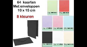 64 Dubbele Kaarten 15 x 10 cm Met 64 Enveloppen - 8 kleuren