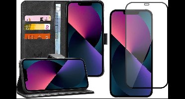Hoesje geschikt voor iPhone 13 Pro en Full Screenprotector - Book Case Kunstleer Wallet - Zwart