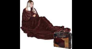 MikaMax Snugs Original Deluxe - Bruin - XL - Fleece Deken - Met Mouwen - Plaid - Hoodie Deken - Anti-Pluis - 215 x 150 cm