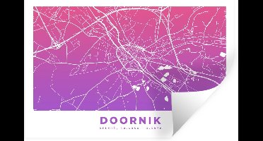 Muurstickers - Sticker Folie - Stadskaart - België - Doornik - Paars - 30x20 cm - Plakfolie - Muurstickers Kinderkamer - Zelfklevend Behang - Plattegrond - Zelfklevend behangpapier - Stickerfolie