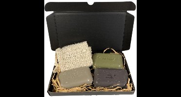Zeep brievenbus cadeau set Aleppo zeep met sisal zeepzakje - valentijn cadeau voor hem