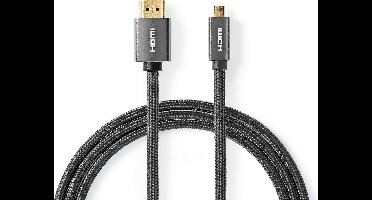 High Speed ​​HDMI-Kabel met Ethernet - HDMI Connector - HDMI Micro-Connector - 4K@60Hz - 18 Gbps - 2.00 m - Rond - Katoen - Antraciet / Gun Metal Grijs - Cover Window Box