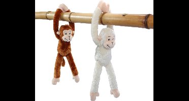 PIA Soft Toys - Set van 2 Pluche Hangaap Knuffels - 2 ass. - 30 cm - (bruin - creme)