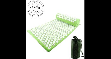 New Age devi - 73X42.5 cm Yoga Acupressuur Mat En Kussen Set - Licht groen - Nek Voet Massager Pijn Stress Acupunctuur mat
