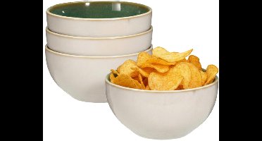 Excellent Houseware Snackschaaltjes Kenji - set van 4x - groen - 14 x 7 cm - keramiek - chips / nootjes - 580 ml