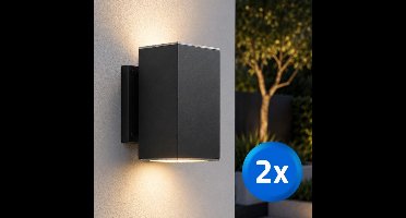 Solar wandlamp buiten ‘Sverre’ recht XL - Set van 2 stuks - Up down light - Warm wit licht (2700K) - 120 lumen - IP54 - Tuinverlichting op zonne-energie geschikt voor schutting - Zwart