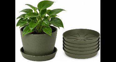 Pro Garden plantenpot onder schotel - 5x - opvang schaal - donkergroen - dia 29 cm - Kunststof