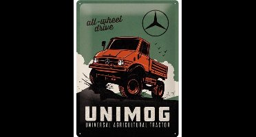 Mercedes-Benz Unimog. Metalen wandbord in reliëf 30 x 40 cm .