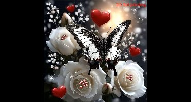 nr 483 Diamond Painting vlinder met rozen 25x25cm (rond)