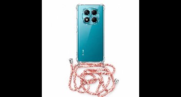 Geschikt voor Xiaomi Redmi Note 14 Pro 4G Hoesje met Koord - Transparant - Verstelbaar Nekkoord - Schokbestendig - Rosegoud