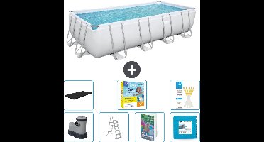 Bestway Rechthoekig Power Steel Zwembad - 549 x 274 x 122 - Grijs - Inclusief Pomp - Ladder - Afdekzeil - Onderhoudspakket - Vloertegels - 8-delig