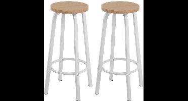 Barstoelen – Set van 2 - Barkrukken – Keukenstoelen – Barstoelen Set – Metalen Frame – MDF Zitting – Antislip Dop - Licht Eiken