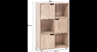 Boekenkasten - Boekenplanken - Boekenkasten Hout – Vrijstaand Wandrek met 6 Vakken & Deuren – Opbergkast voor Boeken - Dossiers - Decoratie – Geschikt voor Woonkamer - Slaapkamer - Kantoor – 59,7x29,7x91cm - Eiken