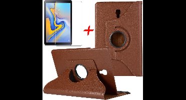 Hoes + Screenprotector geschikt voor Samsung Galaxy Tab A 10.5 (2018) - 360 Graden Draaibaar Book Case Cover Kunstleer - Hoesje van iCall - Bruin