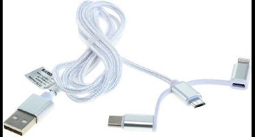 1 Meter -  Datakabel 3in1 - iPhone / Micro-USB / USB-C - Nylon