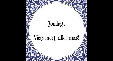 Tegeltje met Spreuk (Tegeltjeswijsheid): Zondag. Niets moet, alles mag! + Kado verpakking & Plakhanger