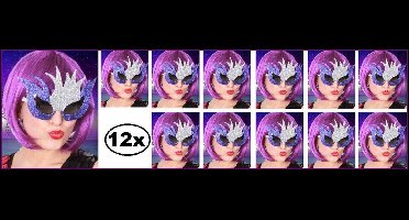 12x Fantasie bril glitterzilver/paars