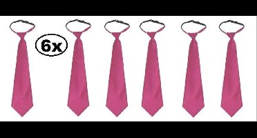 6x Stropdas hotpink - strop das pink roze carnaval disco thema feest verkleed accesoires