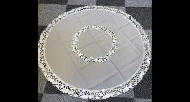 Tafelkleed Linnen licht Grijs met blaadjes - Rond 160 cm