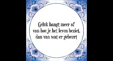 Tegeltje met Spreuk (Tegeltjeswijsheid): Geluk hangt meer af van hoe je het leven beziet, dan van wat er gebeurt + Kado verpakking & Plakhanger