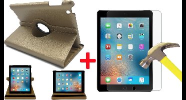 Hoes geschikt voor Apple iPad 2 / 3 / 4 - Book Case + Screen Protector 9H 2.5D - 360 Graden Draaibaar Goud Kunstleer Cover Rotatie Hoesje
