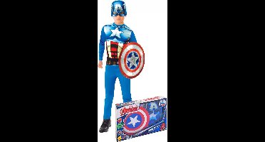 Klassieke Captain America outfit met schild voor jongens - Verkleedkleding