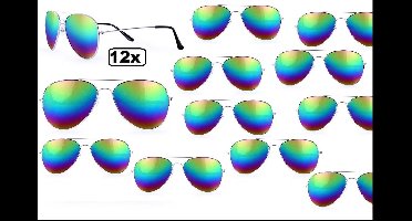 12x Pilotenbril olie/spiegelglas regenboog - piloot bril race politie beroep spiegelglas carnaval thema feest festival optocht evenenment