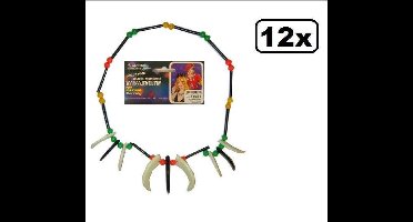 12x Indianen ketting kralen + tanden - Themafeest party indiaan fun verjaardag feest
