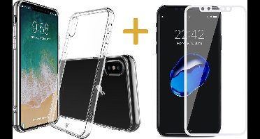 Transparant Siliconen Hoesje geschikt voor Apple iPhone Xs / X + Screenprotector Volledig Dekkend Wit - Case van iCall