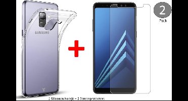 Transparant Hoesje voor Samsung Galaxy A8 (2018) Soft TPU Gel Siliconen Case + 2x Tempered Glass Screenprotector Transparant