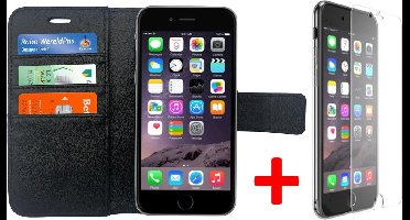 Hoesje geschikt voor Apple iPhone 6/6s Book Case Portemonnee + Screenprotector - Cover voor 3 Pasjes Zwart