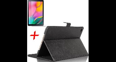 Hoes geschikt voor Samsung Galaxy Tab A 10.1 (2019) + Screenprotector - Lederen Book Case Smart Cover - iCall - Zwart