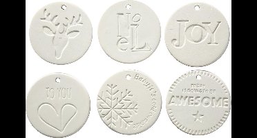 Hangende Ornamenten - Wit Terracotta Ornamenten voor Decoratie - DIY Hangdecoraties - 7x7 cm - 24 Stuks