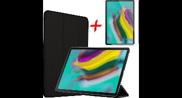 Hoes geschikt voor Samsung Galaxy Tab S5e + Screenprotector - Smart Book Case Tri-Fold Hoesje - iCall - Zwart