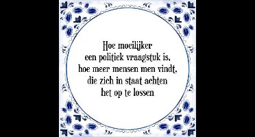 Tegeltje met Spreuk (Tegeltjeswijsheid): Hoe moeilijker een politiek vraagstuk is, hoe meer mensen men vindt, die zich in staat achten het op te lossen + Kado verpakking & Plakhanger