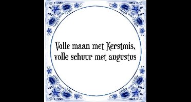 Kerstmis Tegeltje met Spreuk (Kerst cadeau): Volle maan met Kerstmis, volle schuur met augustus + Cadeau verpakking & Plakhanger