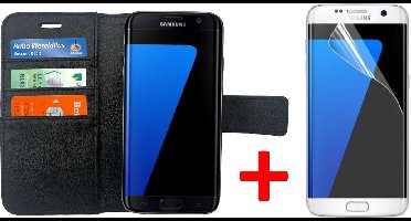 Hoesje geschikt voor Samsung Galaxy S7 Edge Book Case Portemonnee + Screenprotector Folie - Cover voor 3 Pasjes Zwart