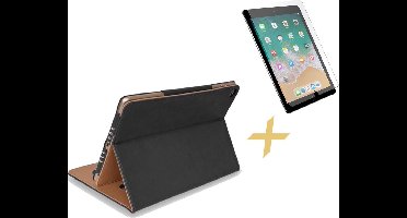 Hoes + Screenprotector geschikt voor iPad Air 10.5 (2019) - Smart Book Case Kunstleer Luxe Hoesje - iCall - Zwart