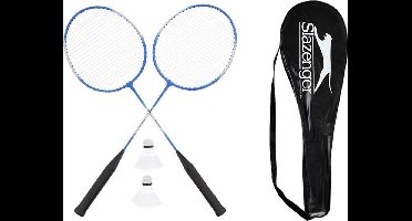 Slazenger 4 persoons Badminton Set - 4 rackets - 4 shuttles - rood - zwart of blauw