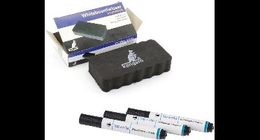 Magnetische whiteboard wisser met 3 stuks zwarte markers - Whiteboard accessoires - Wissers & stiften