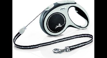 Flexi Rollijn New Comfort Koord - Maat M - Lengte looplijn 5m - Riem hond - Honden riem - Uitlaatriem - Hondenriem - Zwart & Lichtgrijs