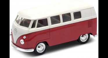 1963 Volkswagen T1 Bus (Rood/Wit) 1/34 Welly - Samba Modelauto - Schaalmodel - Miniatuurauto