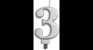 Wefiesta Verjaardagskaars Cijfer 3 Wax 7,8 Cm Zilver