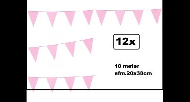 12x Vlaggenlijn baby roze 10 meter - vlaglijn festival feest party verjaardag thema feest kleur