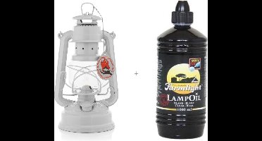 Feuerhand 276 Olielamp / Stormlamp / Stormlantaarn wit + 1 liter Farmlight lampolie