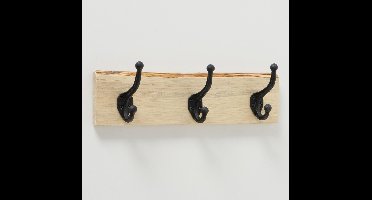 Kapstok - 3 haaks - Metaal - Bruin - 39cm - Hout - Wand