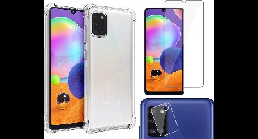 Hoesje geschikt voor Samsung Galaxy A31 - Transparant Shock Proof Case + Screen Protector + Camera Protector